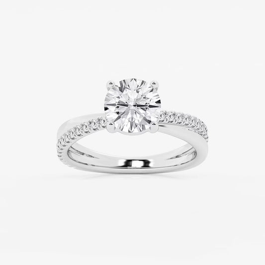 2.30 Ct Round Lab Grown Diamond Crossover Double Band Solitaire Engagement Ring with Side Accents Ring