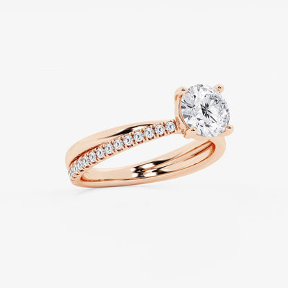 1.80 Ct Round Lab Grown Diamond Crossover Double Band Solitaire Engagement Ring with Side Accents Ring