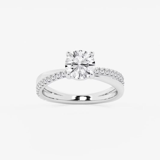 1.80 Ct Round Lab Grown Diamond Crossover Double Band Solitaire Engagement Ring with Side Accents Ring