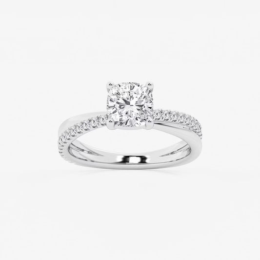 1.80 Ct Cushion Lab Grown Diamond Crossover Double Band Solitaire Engagement Ring with Side Accents