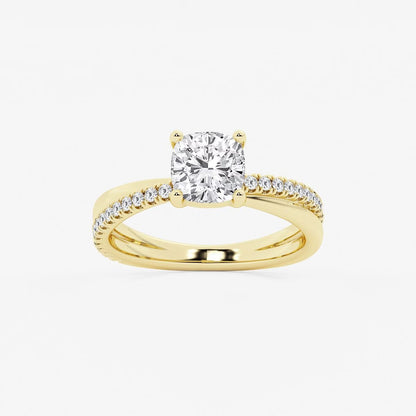 1.80 Ct Cushion Lab Grown Diamond Crossover Double Band Solitaire Engagement Ring with Side Accents