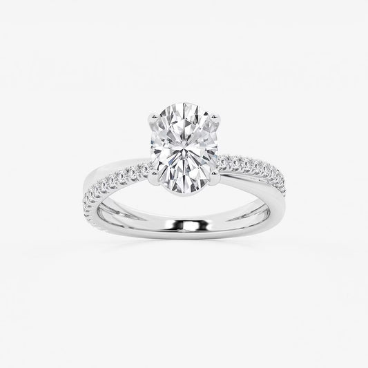 2.30 Ct Oval Lab Grown Diamond Crossover Double Band Solitaire Engagement Ring with Side Accents