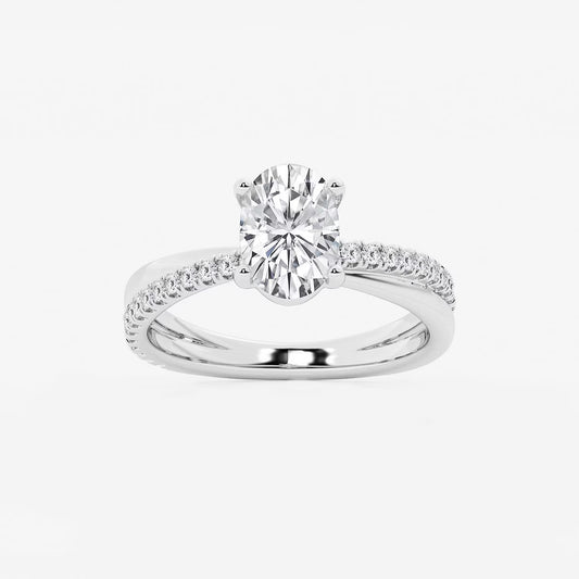 1.80 Ct Oval Lab Grown Diamond Crossover Double Band Solitaire Engagement Ring with Side Accents