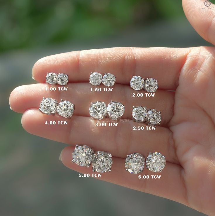 4.00 Ct Round Colorless Six Prong Stud Earrings