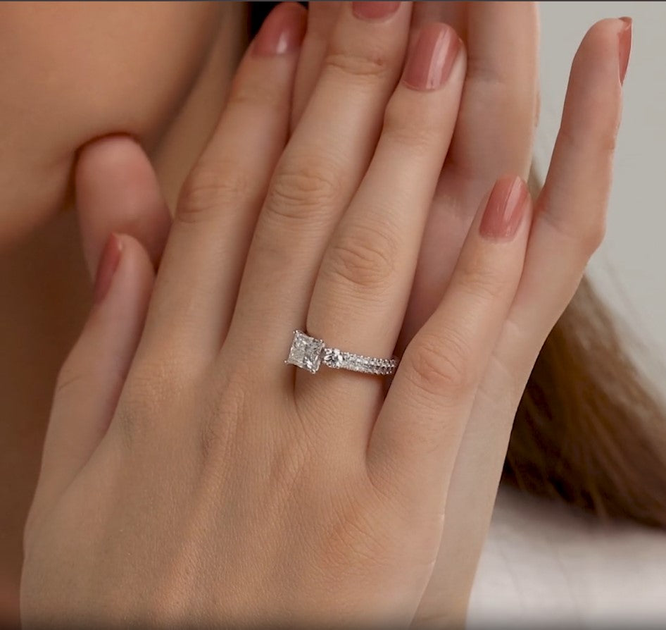 2.25 ctw Princess Lab Grown Diamond Engagement Ring with Double Row Side