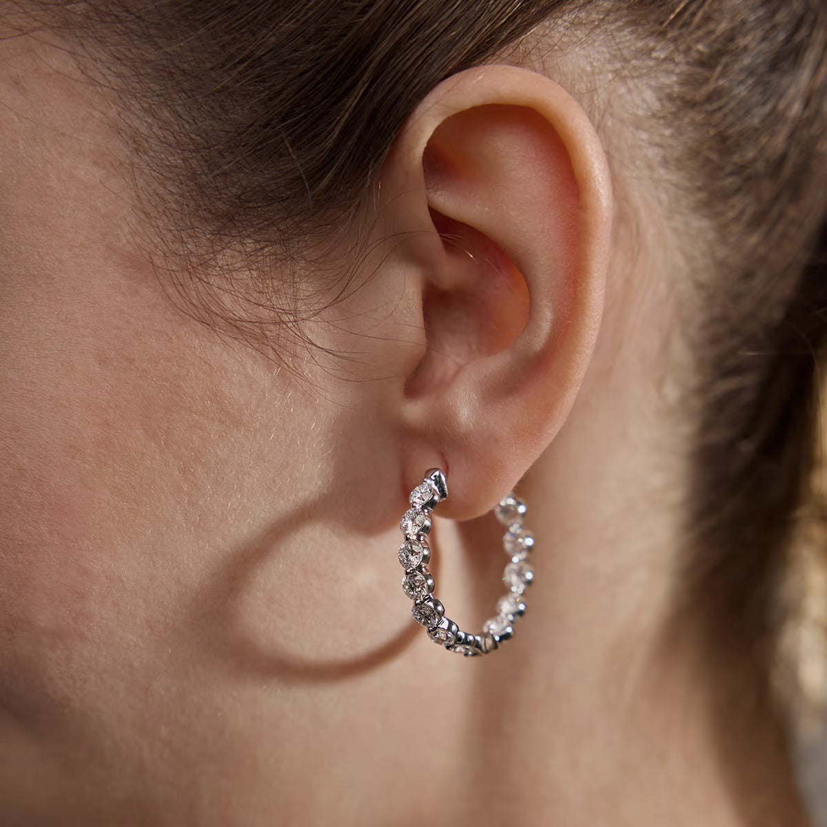 2 Ct Round Lab Grown Diamond Inside Out Floating Hoop Earrings