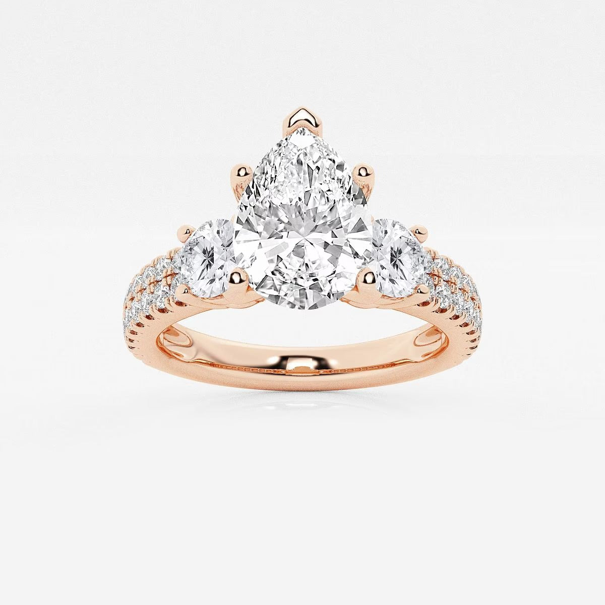 1.75 Ctw Pear Lab Grown Diamond Engagement Ring with Double Row Side