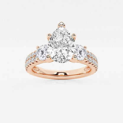 1.75 Ctw Pear Lab Grown Diamond Engagement Ring with Double Row Side