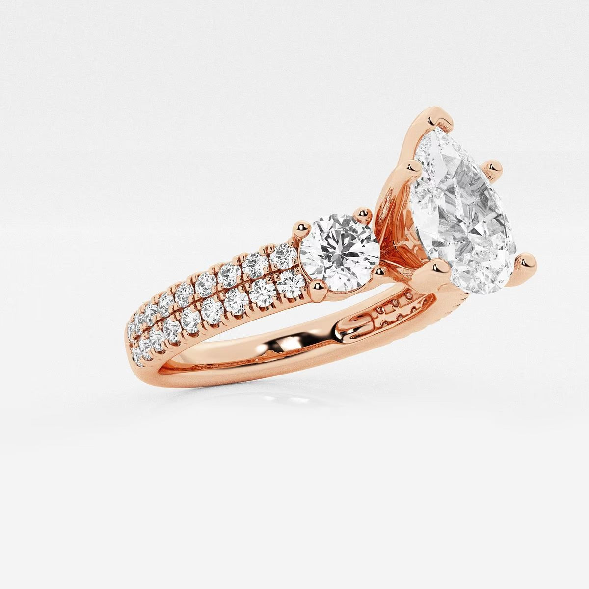 1.75 Ctw Pear Lab Grown Diamond Engagement Ring with Double Row Side