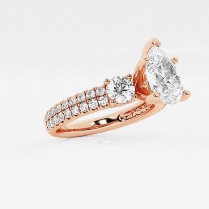 1.75 Ctw Pear Lab Grown Diamond Engagement Ring with Double Row Side
