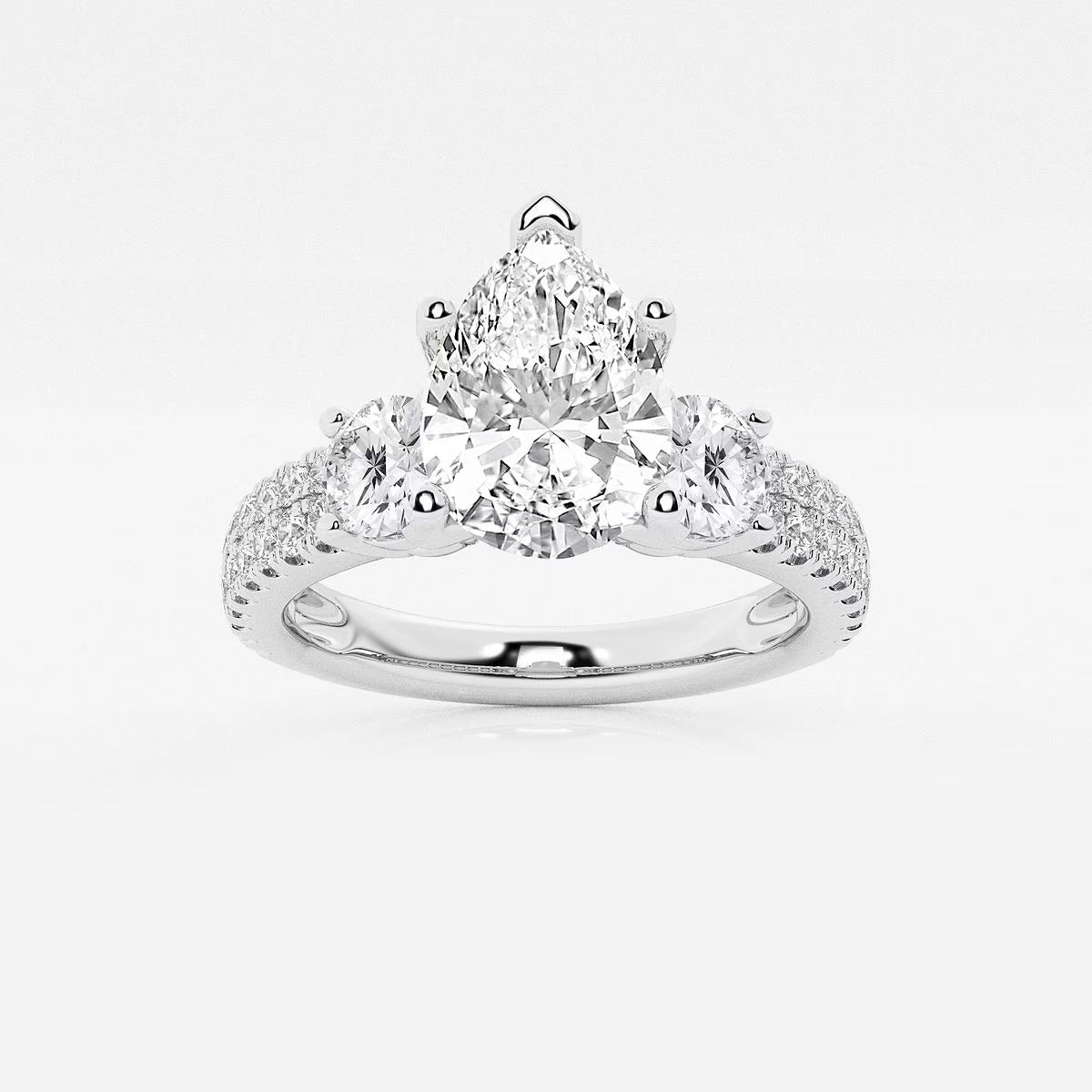 1.75 Ctw Pear Lab Grown Diamond Engagement Ring with Double Row Side