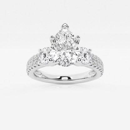 1.75 Ctw Pear Lab Grown Diamond Engagement Ring with Double Row Side
