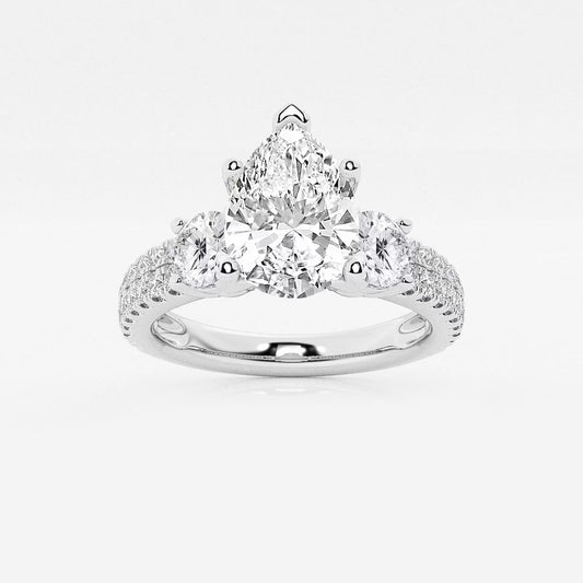 1.75 Ctw Pear Lab Grown Diamond Engagement Ring with Double Row Side