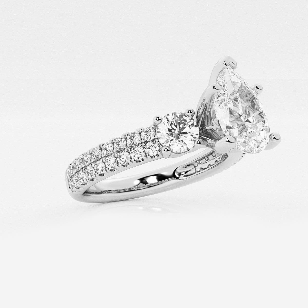 2.25 Ctw Pear Lab Grown Diamond Engagement Ring with Double Row Side