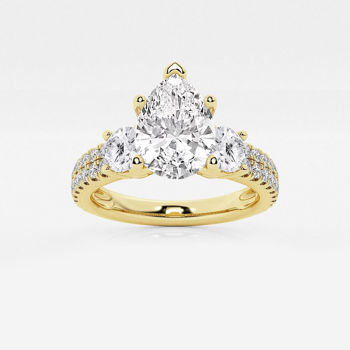 1.75 Ctw Pear Lab Grown Diamond Engagement Ring with Double Row Side