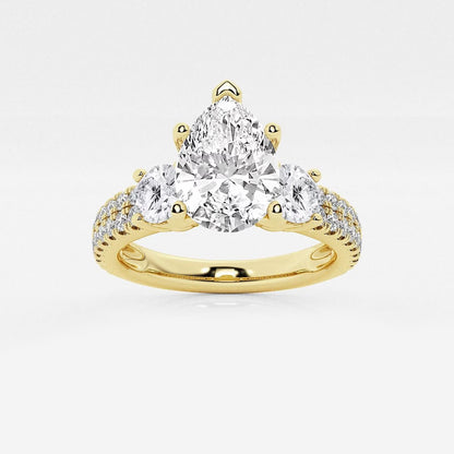 1.75 Ctw Pear Lab Grown Diamond Engagement Ring with Double Row Side