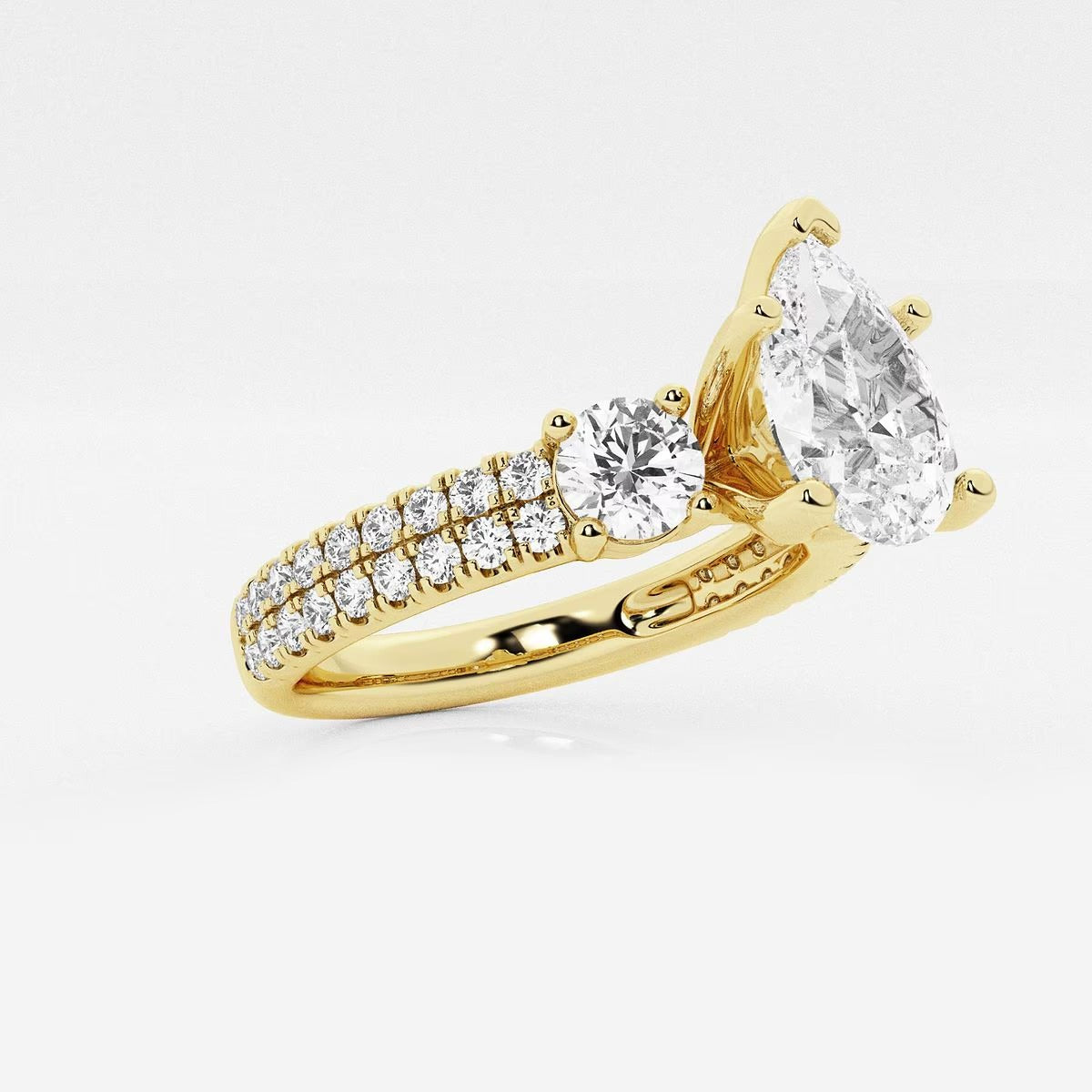 1.75 Ctw Pear Lab Grown Diamond Engagement Ring with Double Row Side