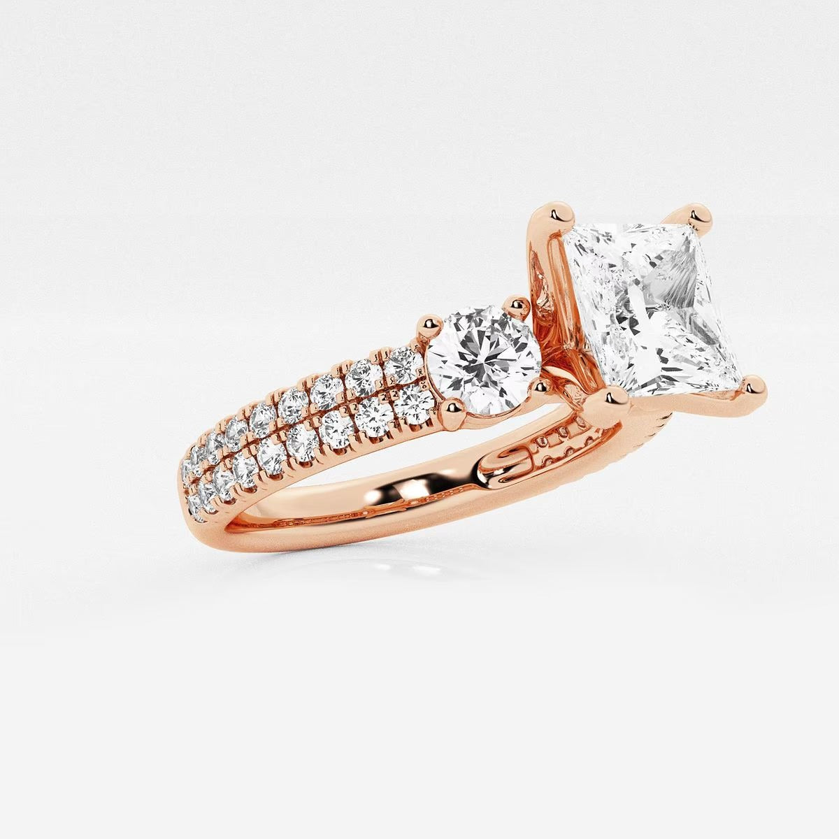 3.00 ctw Princess Lab Grown Diamond Engagement Ring with Double Row Side