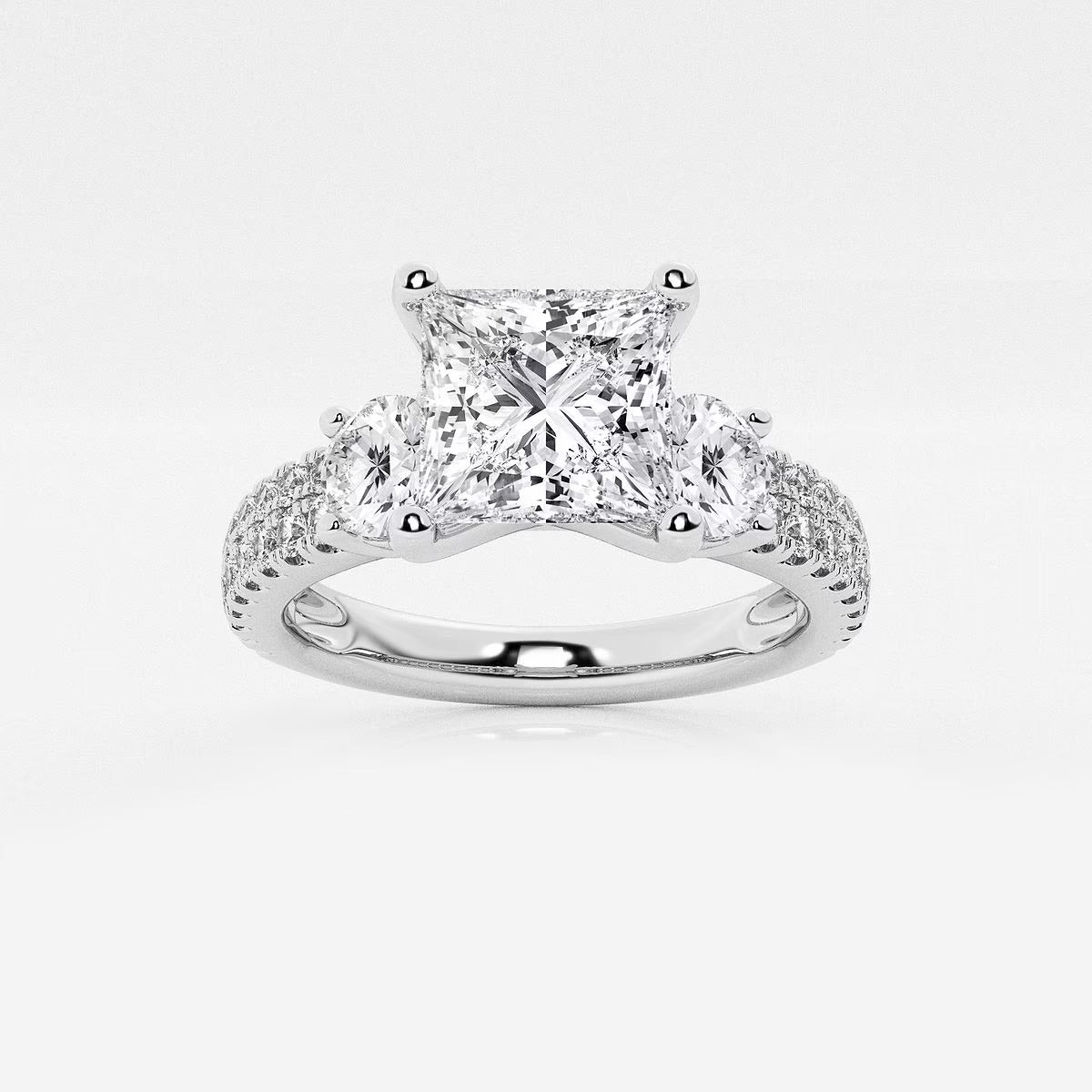 1.75 ctw Princess Lab Grown Diamond Engagement Ring with Double Row Side