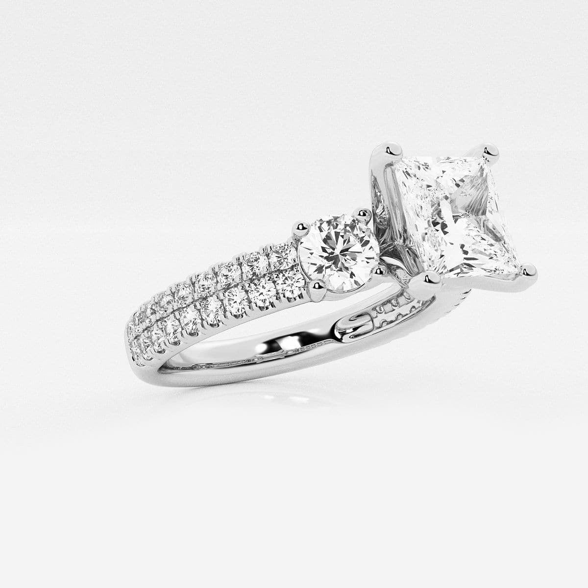 3.00 ctw Princess Lab Grown Diamond Engagement Ring with Double Row Side