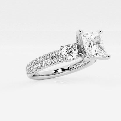 3.00 ctw Princess Lab Grown Diamond Engagement Ring with Double Row Side
