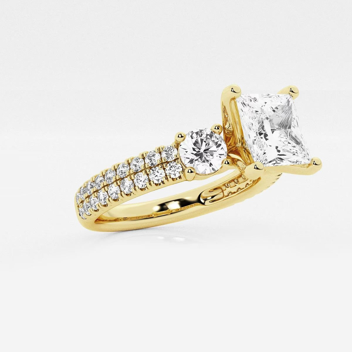 3.00 ctw Princess Lab Grown Diamond Engagement Ring with Double Row Side