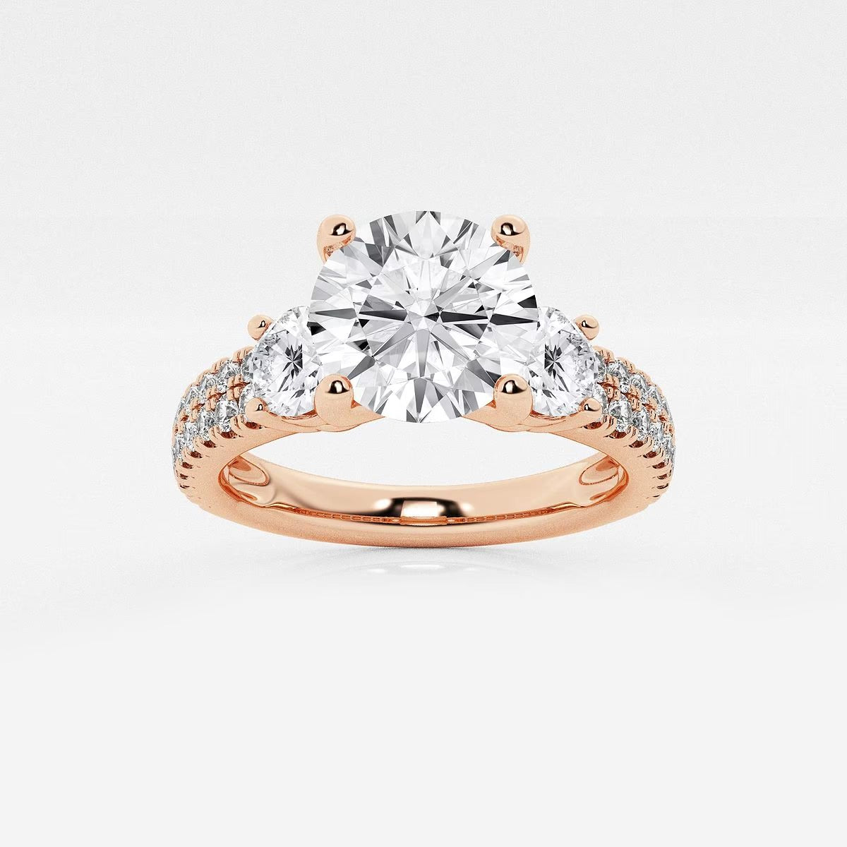 1.75 ctw Round Lab Grown Diamond Engagement Ring with Double Row Side