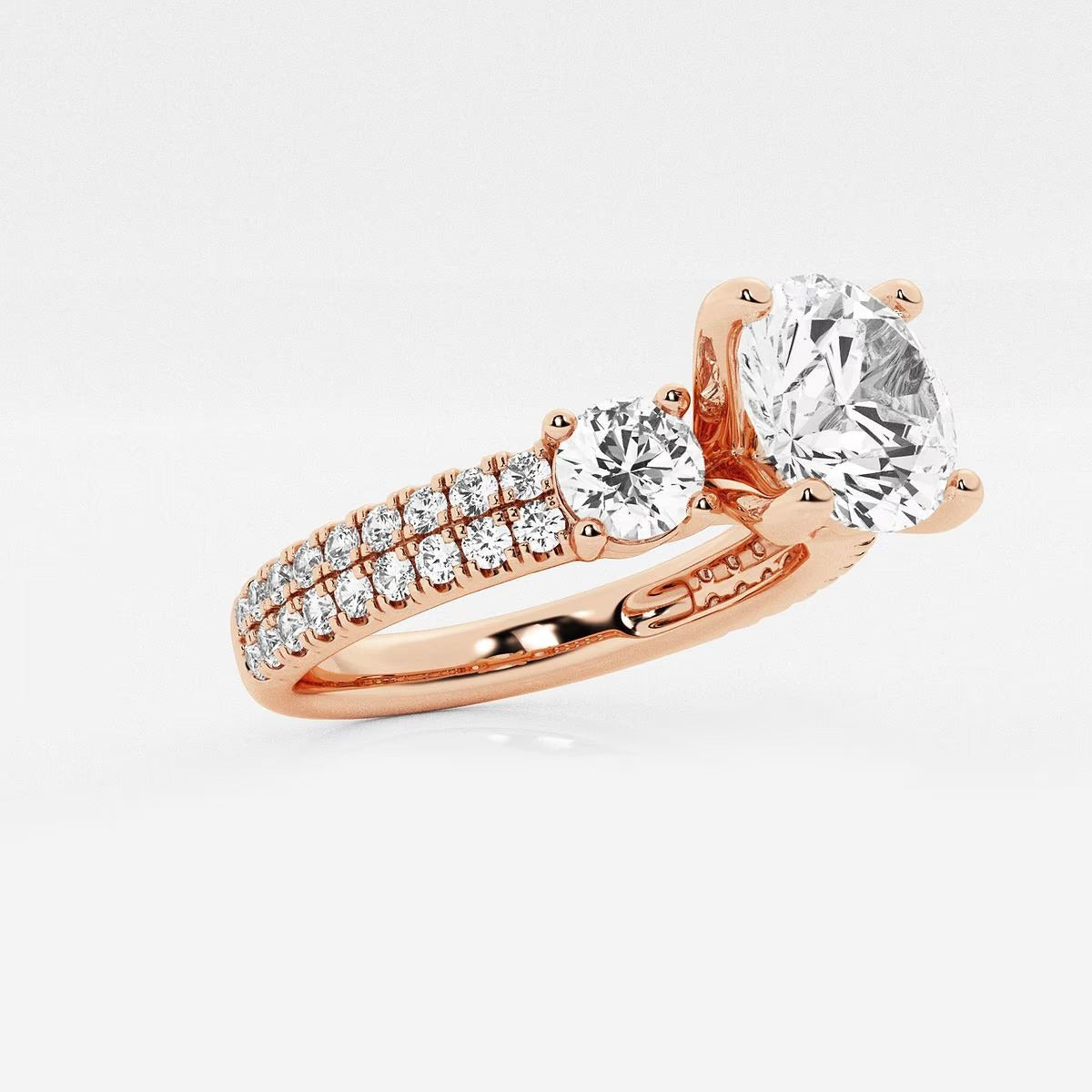 1.75 ctw Round Lab Grown Diamond Engagement Ring with Double Row Side