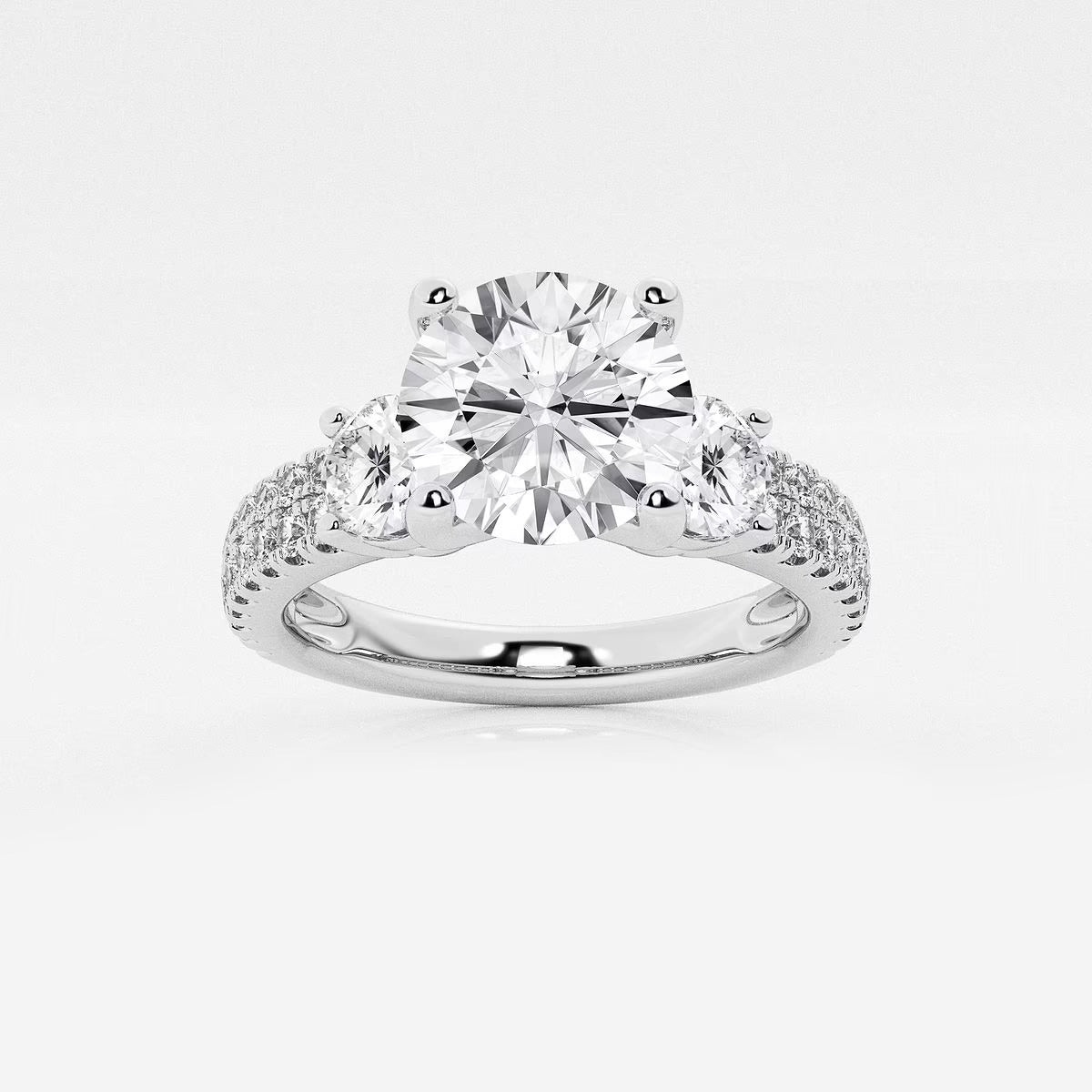 1.75 ctw Round Lab Grown Diamond Engagement Ring with Double Row Side