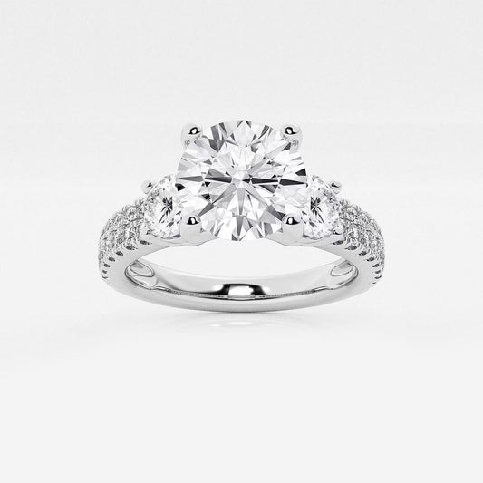 1.75 ctw Round Lab Grown Diamond Engagement Ring with Double Row Side