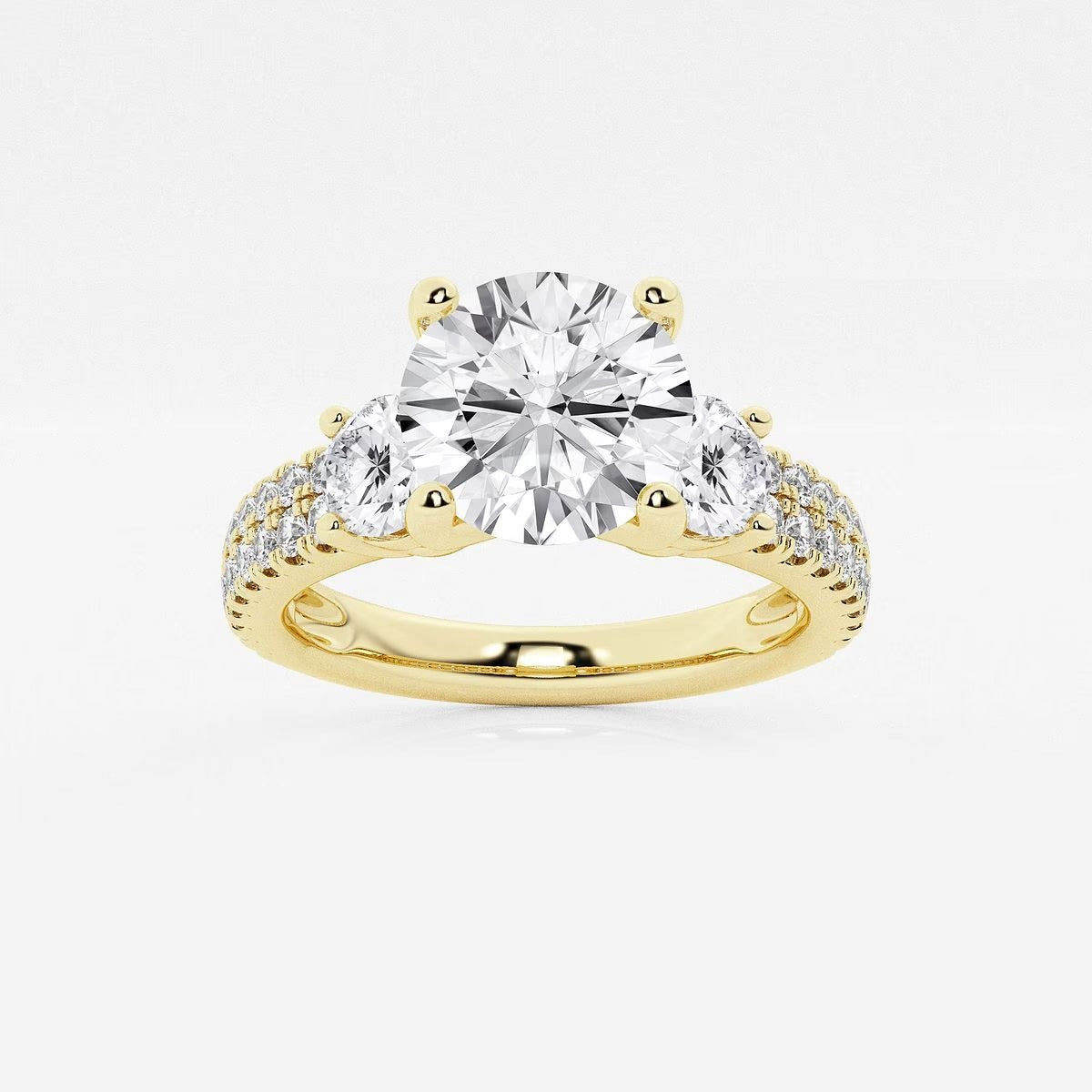 1.75 ctw Round Lab Grown Diamond Engagement Ring with Double Row Side