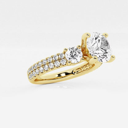 1.75 ctw Round Lab Grown Diamond Engagement Ring with Double Row Side