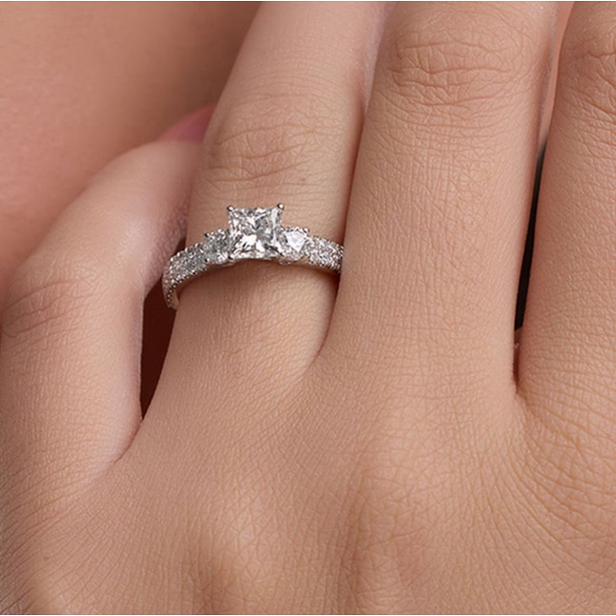 1.75 ctw Princess Lab Grown Diamond Engagement Ring with Double Row Side