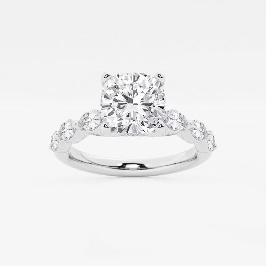 2.00 Cushion Lab Grown Diamond Engagement Ring with Floating Marquise Side Accents