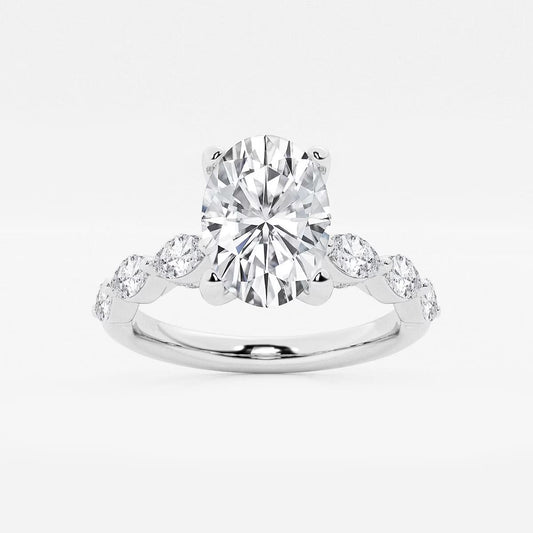 2.00 Ct Oval Lab Grown Diamond Engagement Ring with Floating Marquise Side Accents