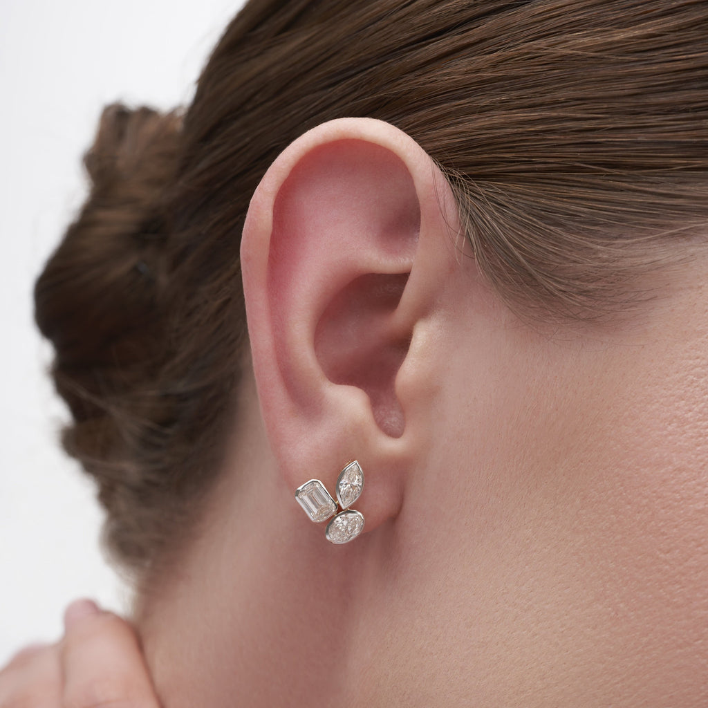 2.89 Ct Golden Petal Three Stone Fashion Earrings for Love | Women Earrings