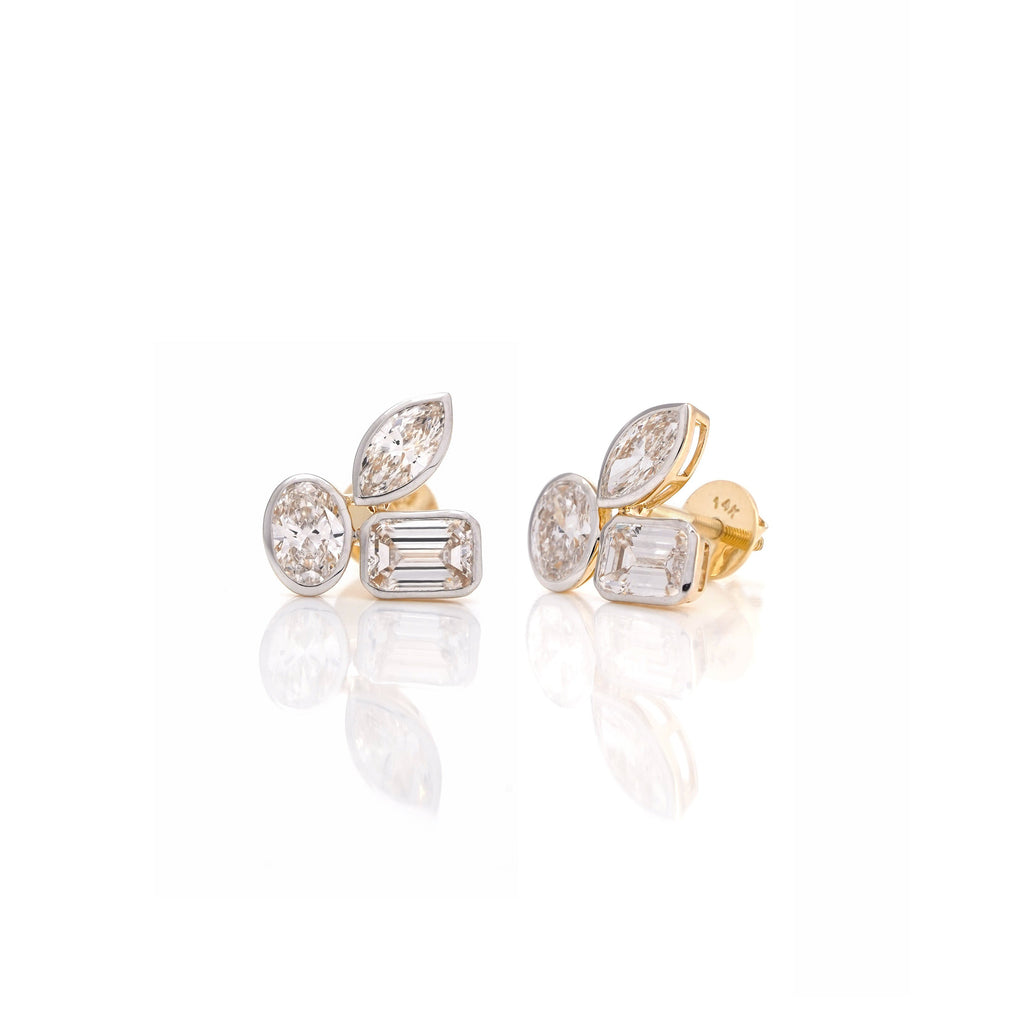 2.89 Ct Golden Petal Three Stone Fashion Earrings for Love | Women Earrings