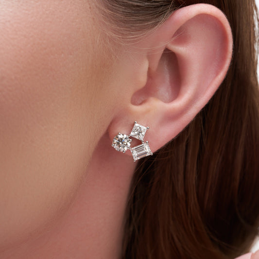 5.56 Ct Gleaming Three Stone Starburst Earrings for Love of Your Life