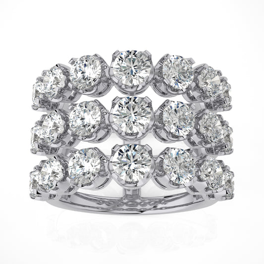 3.52 Ct Round 3 Row Pave Anniversary Engagement & Wedding Rings