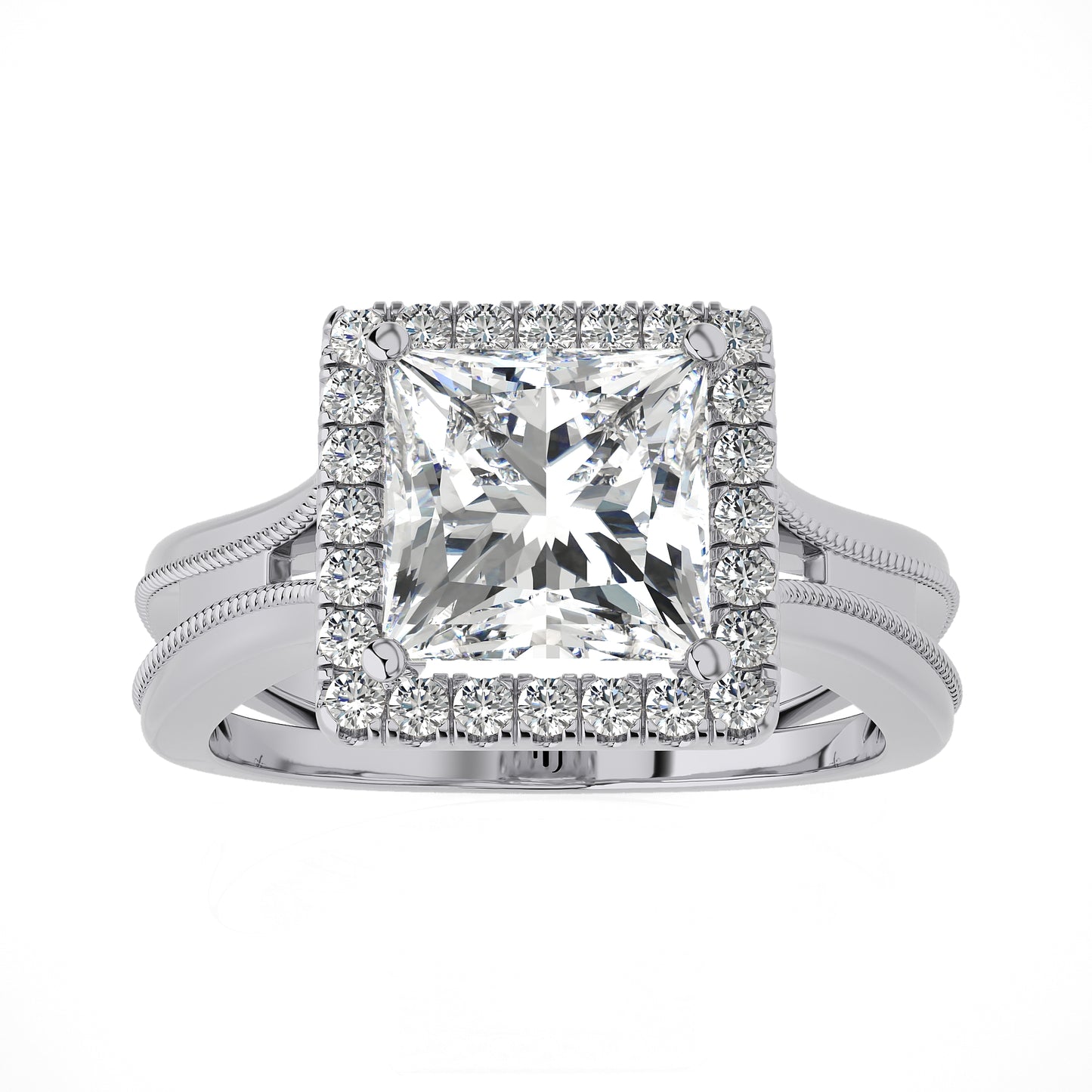 3.03 Ct Engagement Ring with Halo/Pave & Wedding Rings