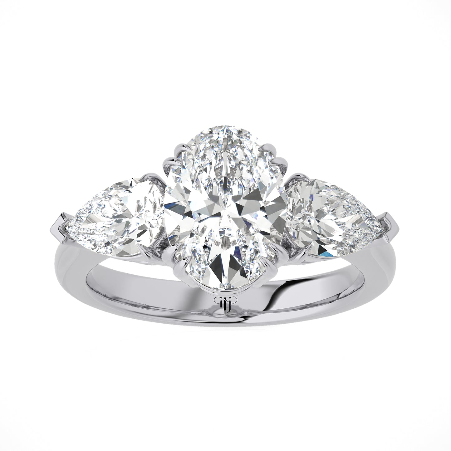 3.14 Ct The Mayfair Oval Shape Diamond Engagement Ring with Pear Shaped Side Stones