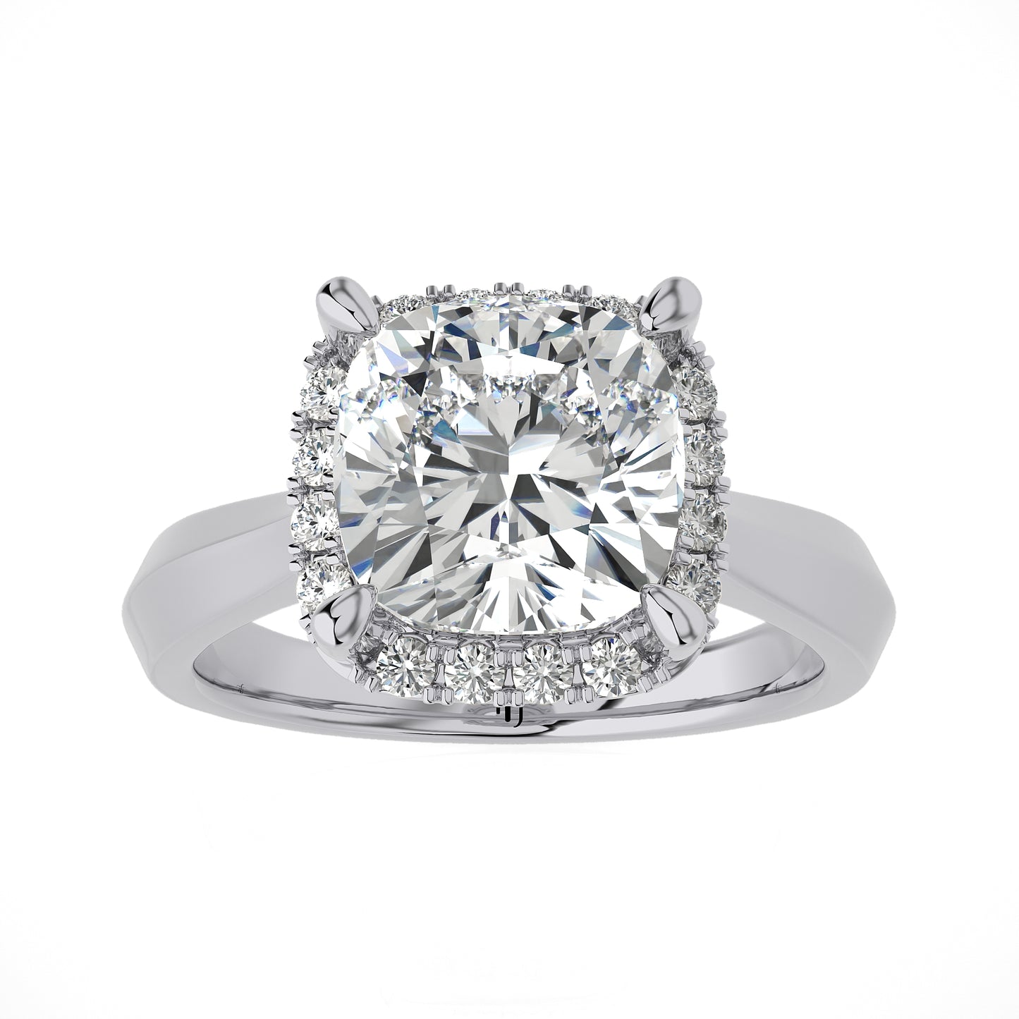 3.27 Ct Halo Cushion & Round Engagement Ring & Wedding Ring