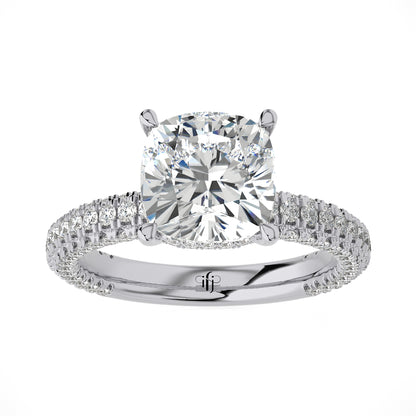 3.36 Ct Two Shape Engagement Ring with Halo/Pave & Wedding Rings