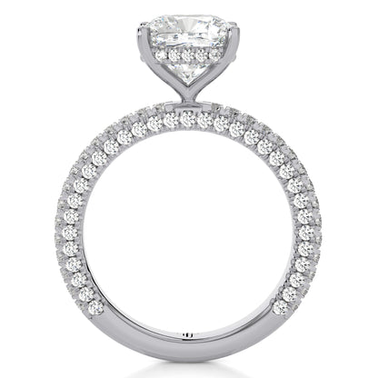 3.36 Ct Two Shape Engagement Ring with Halo/Pave & Wedding Rings