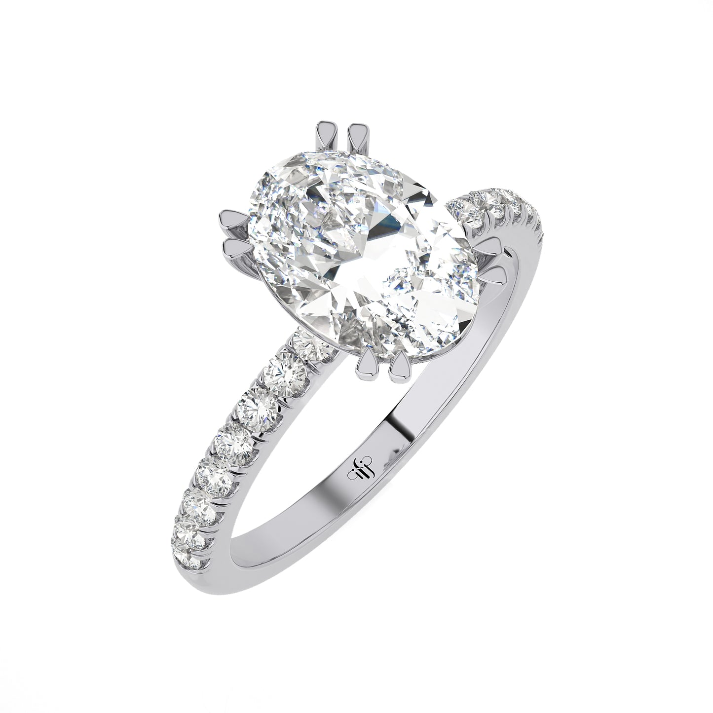 1.85 Ct Oval Diamond Center And Pave Diamonds Engagement Ring & Wedding Ring