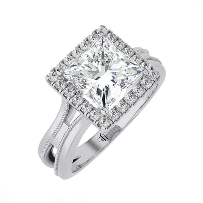 3.03 Ct Engagement Ring with Halo/Pave & Wedding Rings