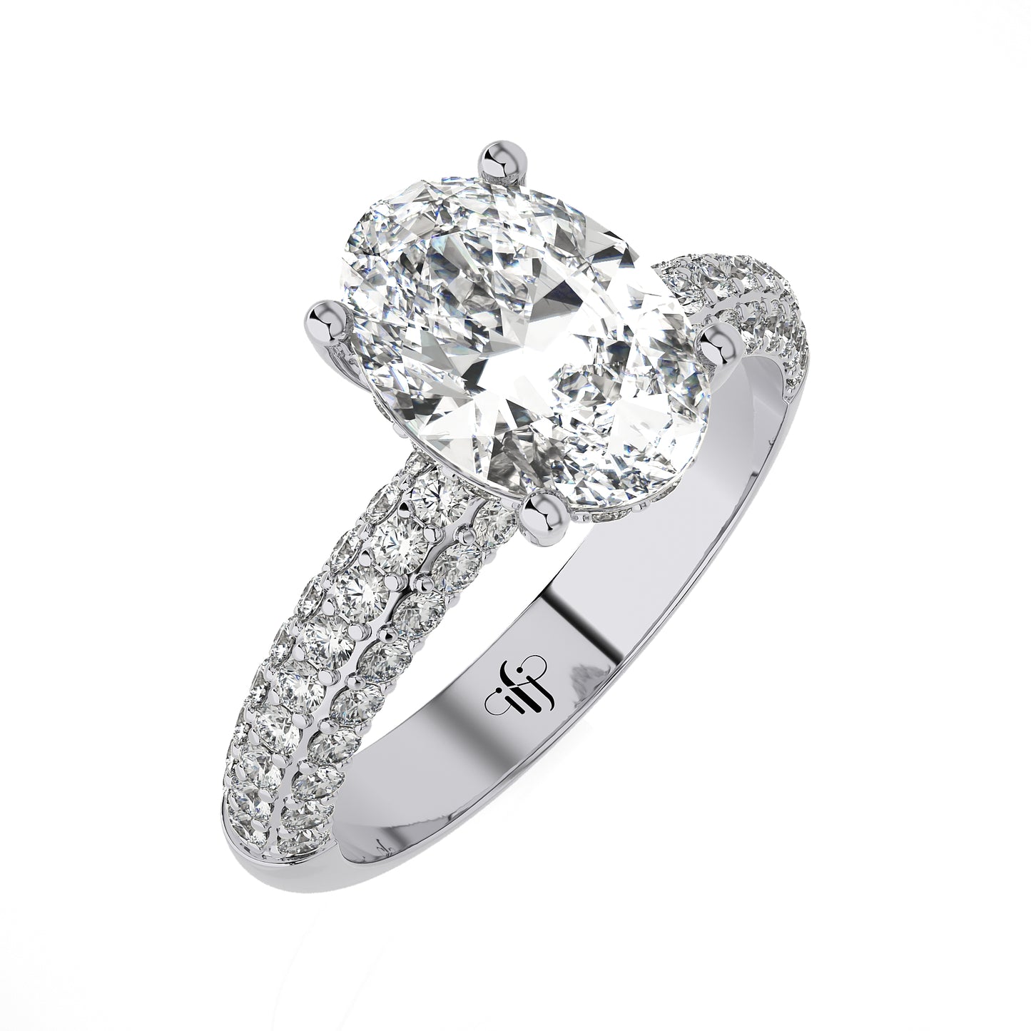 2.35 Ct Engagement Ring with Halo/Pave & Wedding Rings