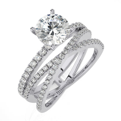 1.59 Ct Engagement Halo/Pave  & Wedding Rings