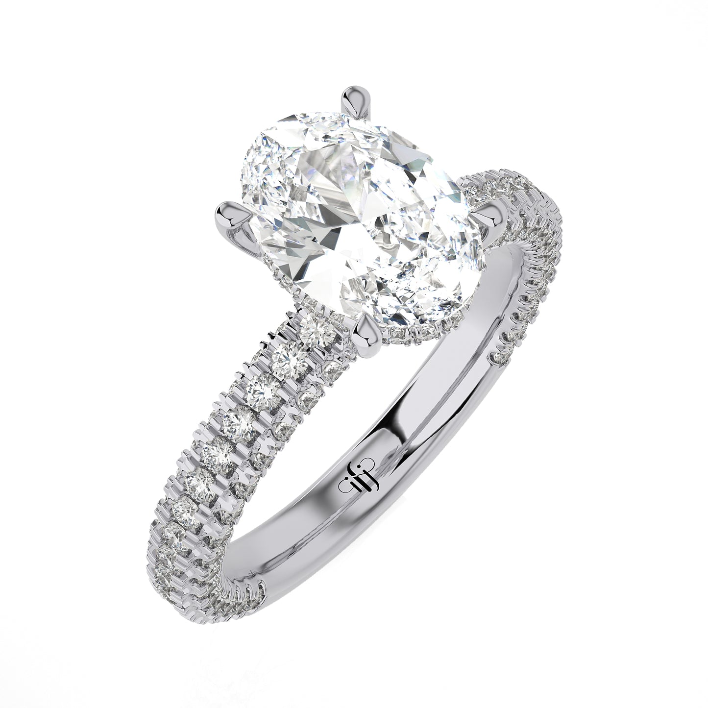 2.06 Ct Engagement Ring with Halo/Pave & Wedding Rings