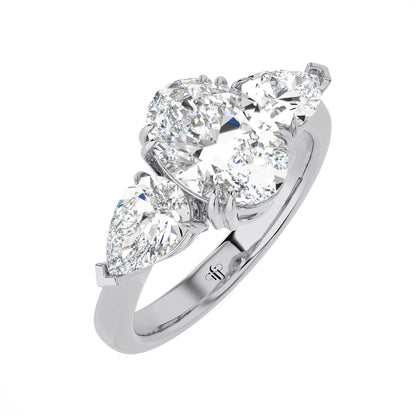 3.14 Ct The Mayfair Oval Shape Diamond Engagement Ring with Pear Shaped Side Stones